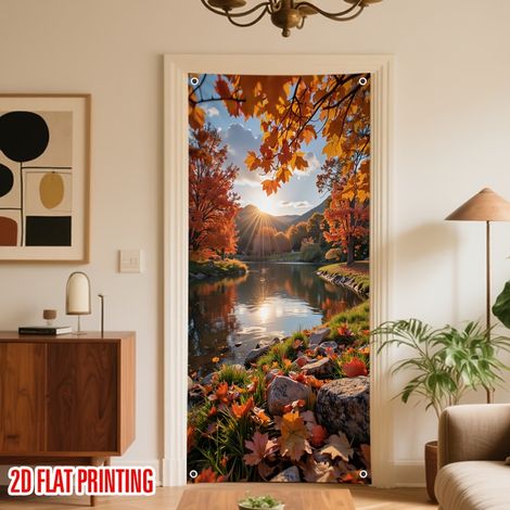 Bannière décorative extérieure automne 2026, motif citrouille et tournesol, ambiance festive - 90 x 180 cm (perforée + ruban) - 6 pièces
