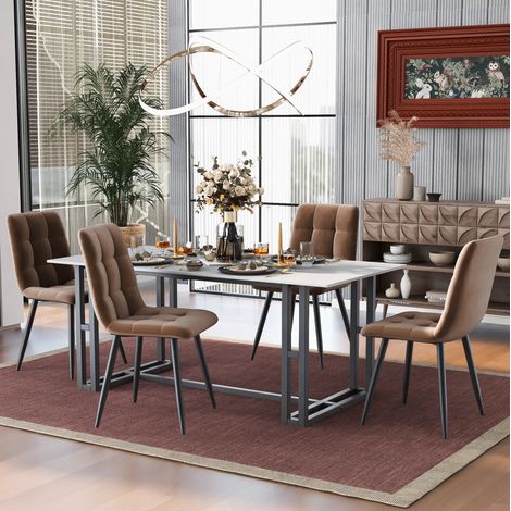 Set di 4 sedie da pranzo 46x44x86 cm in velluto marrone, moderne FloraGrace (1/5)