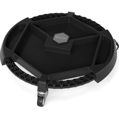 Chariot porte-outils noir en polypropylène avec 3 roulettes pivotantes, 4 compartiments et aimants pour garage (1/5)