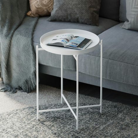 Petite table d'appoint blanche - structure ronde, métal SFAX (1/5)