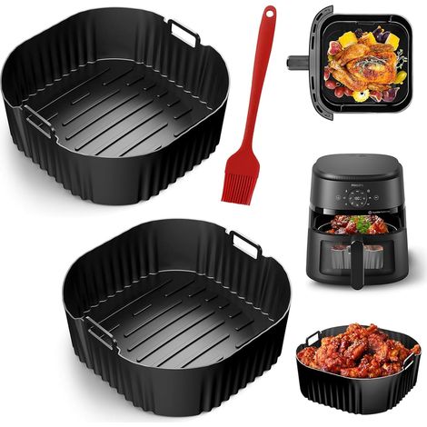 Moule en Silicone Accessoires pour friteuse Airfryer série 5000 XXL, 2 moules avec 1 Pinceau à Huile en Silicone pour friteuse à air Chaud 7,2 L, Lavable au Lave-Vaisselle (1/5)