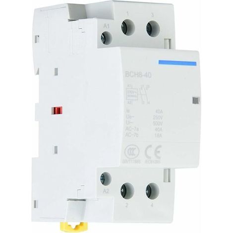 Contacteur AC domestique 2P 2NO 40A 220V/230V Contacteur modulaire, montage sur rail DIN 35mm Contacteur d'automatisation 50/60HZ, fréquence de marche/arrêt maximale 30Times/h (1/4)