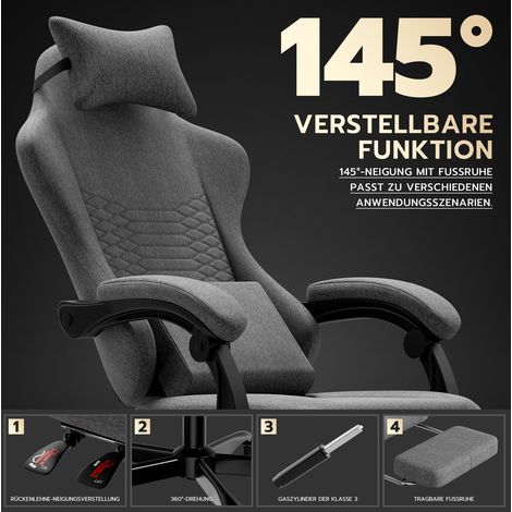 MEUBLIV Silla gaming 68 x 64 x 124 cm gris claro con reposapiés (1/5)