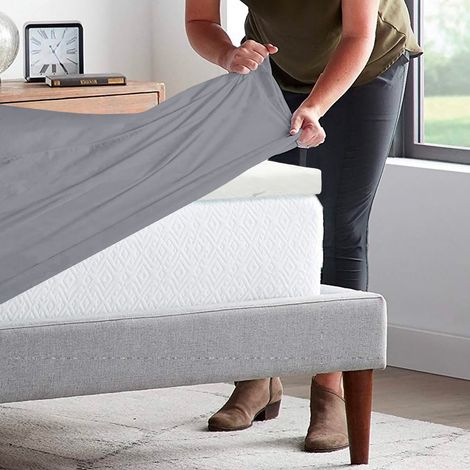 Lenzuolo Sotto 100% Cotone Per Materassi Alti Fino 30 Cm Avvolgente Lenzuola Con Angoli Elastici Singolo Matrimoniale Copri Topper Salvamaterasso Grigio - Singolo