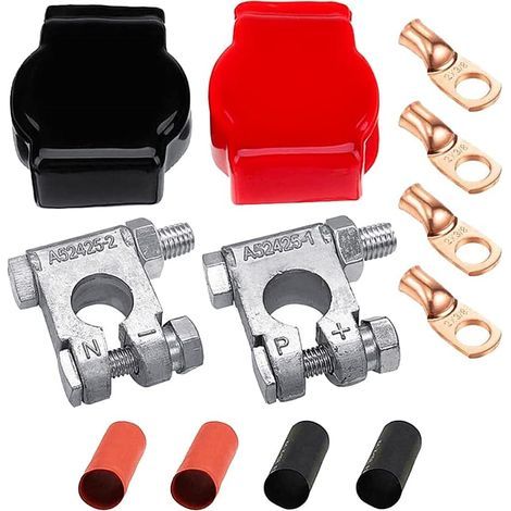 Borne de Batterie Positive Negative, Kit de Borne de Batterie pour Voiture Connecteur de Borne de Batterie avec Couvercle de Terminal de Batterie pour Voiture,Bateau,Camping-Car,Noir Rouge (1/5)