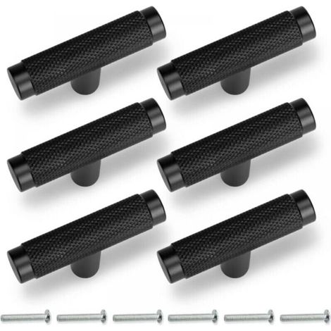 Pack of 6 50mm Black Knurled Cabinet Handles, Drawer Pulls for Furniture (1/5)