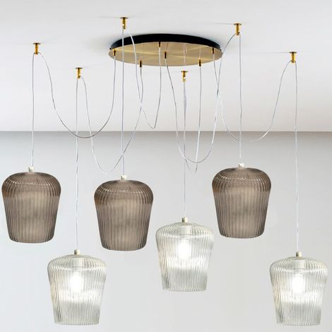 Sospensione vetro ambra trasparente gea luce numa bt6 ot e27 led lampada soffitto decentramento classica