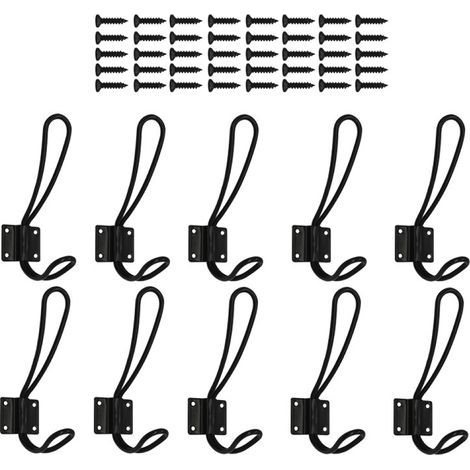 10er-Pack rostfarbene Eingangshaken – schwarze Wandhaken zum Aufhängen mit 40 Metallschrauben, Vintage-Doppelhaken