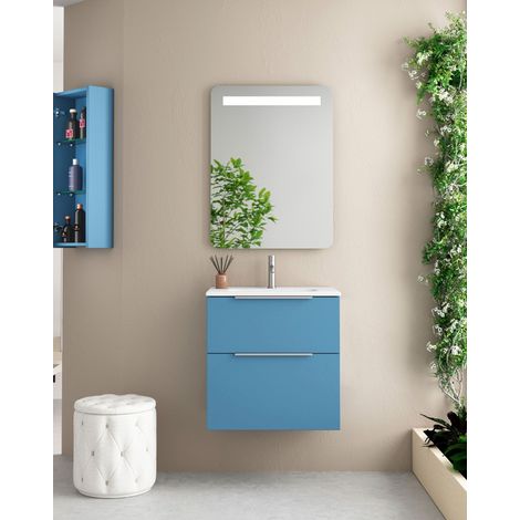 Mueble de Baño Suspendido Fondo Reducido 2 Cajones con Cierre Amortiguado y Lavabo Cerámico 80 Island Mate - Cromo (1/5)