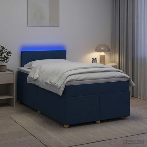 vidaXL Cama box spring con colchón con cabecera Azul 120 x 190 cm Tela (1/5)