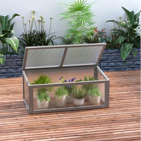Mini-serre de jardin en bois et polycarbonate 90 x 46 x 40 cm grise OKMYHOME (1/5)