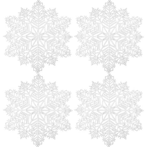 4 Pcs Napperon Table, Napperons Ronds Tapis Table en Plastique, Utilisé, pour L'isolation Thermique de L'assiette et Décoration (Flocons Neige,Argent)