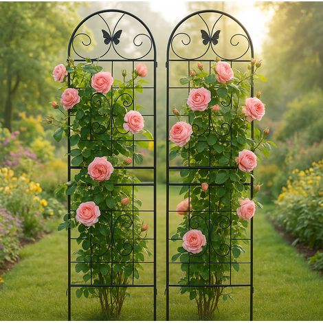 Celosía de jardín (104x56.7x7.5 cm), para plantas trepadoras, estructura modular, metal negro (1/5)