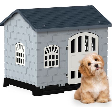 COSTWAY Heavy Duty Plastic Dog Shelter with Removable Floor Tray 75x57cm Grey (1/5)