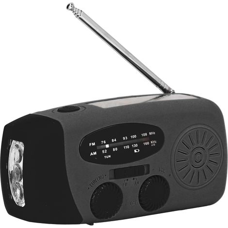 Radio solaire à manivelle avec lampe torche LED, radio FM/AM/WB/USB portable pour les situations d'urgence et la prévention des catastrophes, noir, style japonais (1/5)