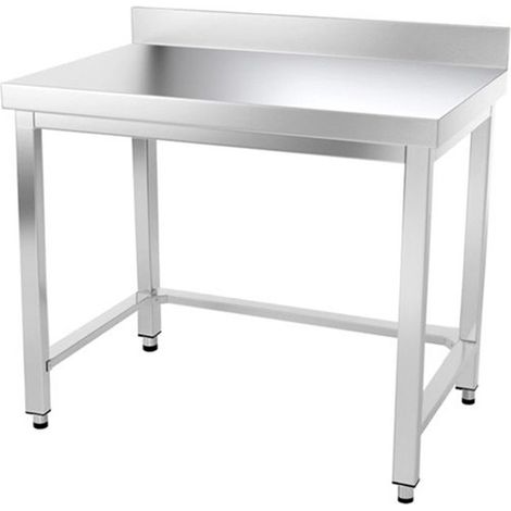 Table de travail en inox 1000 x 600 mm adossée avec renfort PREMIUM - GOLDINOX (1/4)