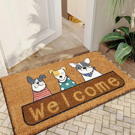 Paillasson de bienvenue pour l'extérieur - Motif chiens multicolores - 70 x 40 cm - Résistant aux intempéries - Perméable à l'eau - Pour l'extérieur (1/5)