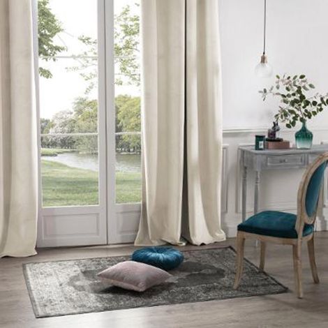 Atmosphera – Rideau occultant velours 140x260cm – Couleur ivoire – 8 œillets pour fixation facile – Polyester pour obscurité optimale (1/3)