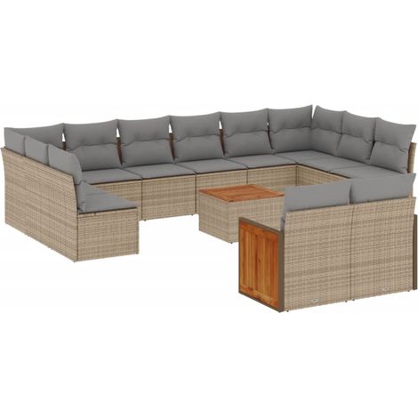 Set sofás de jardín con cojines 13 pzas ratán sintético beige vidaXL (1/3)