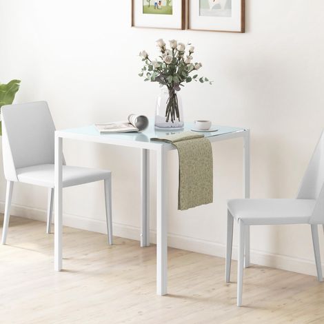 Esstisch Quadratischer Küchentisch für 4 Personen, Esszimmertisch aus Hartglas, bis 80 kg belastbar, für Küche, Esszimmer, 75 x 75 x 75 cm, Weiß (1/5)