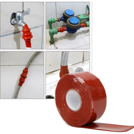 Ruban adhésif étanche à forte adhérence pour la réparation de tuyaux PVC/PPR, largeur 2,5 cm, rouge/blanc (1/5)