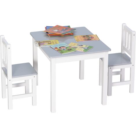 Kids Table Chair Set 3 Pieces Toddler Preschoolers Desk with 2 Chairs for Indoor Study Rest Snack Time Grey (1/5)