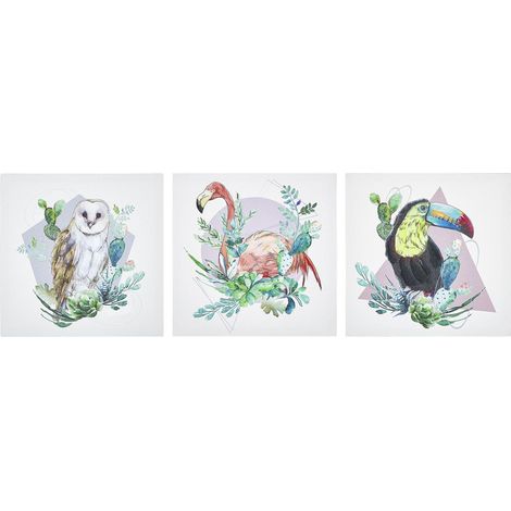 Leinwand 3er Set MENAKA Tiermotiv 30 x 30 cm Bunt (1/5)