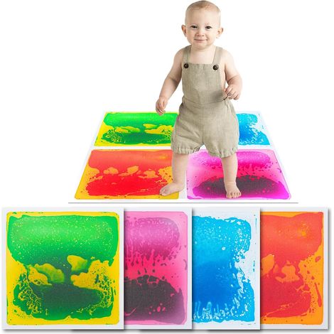 Lot de 4 Dalles de Sol Sensorielles Liquides 30 x 30 cm,pour Salle de Jeux et Piste de Danse,Carrés,Multicolore (1/5)