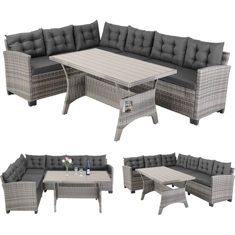 CASARIA® Lisbon Polyrattan Garden Corner Dining Furniture Set WPC Table Grey (1/5)