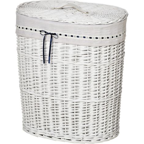 HOMCOM Cesto Portabiancheria con Coperchio in Vimini Bianco Max. 15kg (1/5)
