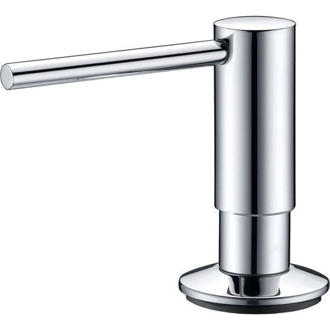 Distributeur de savon liquide inox plaqué chrome 300 ml – Bec pivotant 360° – Recharge par le haut – Design encastrable pour cuisine (1/5)