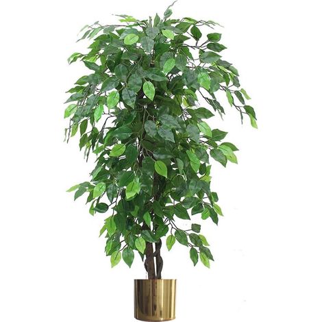 120cm Artificial Ficus Tree / Plant - Large Bushy Shape Gold Metal Planter - Premium Quality (1/5)