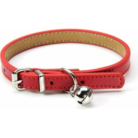 Collier en cuir pour chats et chiots, réglable 20cm-27cm cm-rouge (1/5)