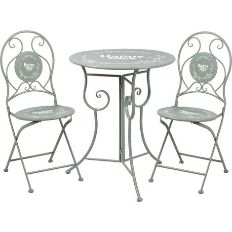 Lot 3 pièces ensemble jardin pliant table ronde Ø60 cm + 2 chaises métal décor vert - Livraison gratuite