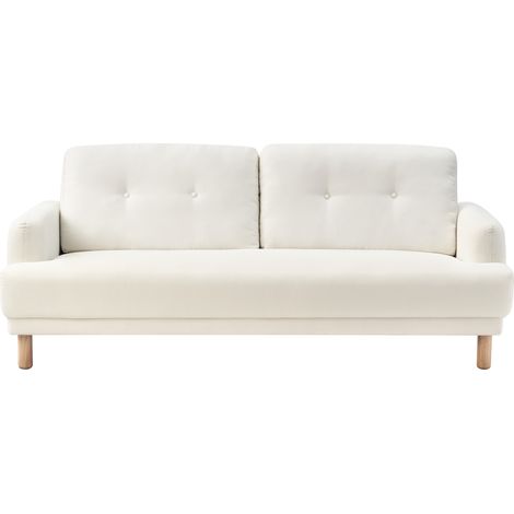 Sofá 3 plazas patas de madera poliéster asiento grueso retro tapizado tela blanco crema Tuve