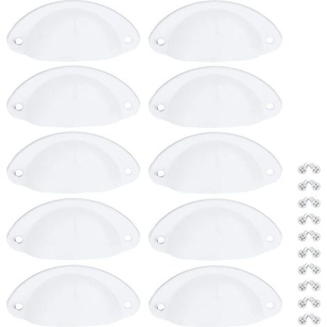 10 Pcs Poignée Blanc de Meuble Coquille Vintage Poignée pour Tiroir Armoire 82mm Bouton Porte Placard avec Vis (1/5)