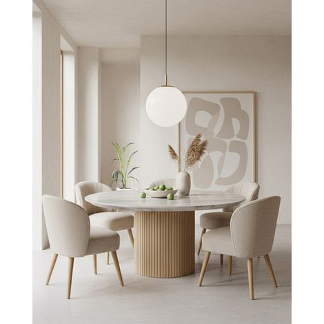 Perla - Chaise de repas en tissu beige au design incurvé