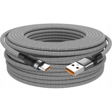 Stahlgraues USB-C-/USB-A-Kabel, 8 m (8 Meter), USB – USB-C, 6 A (1/5)