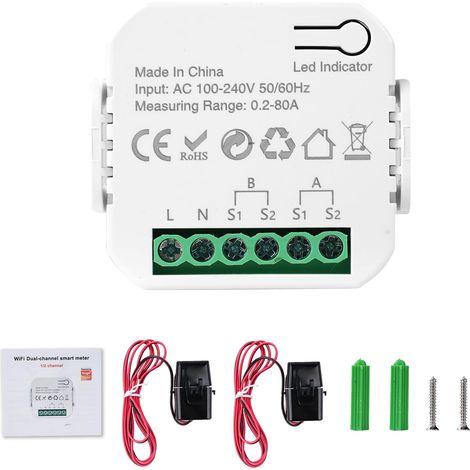 Compteur Electrique Connecté 80A Compteur Electrique Moniteur D'énergie Domestique Wi-FI Bidirectionnel avec 2 Pince Compatible avec Smart Life (1/5)