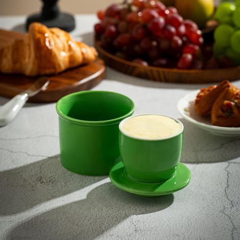 Keramische Butterdose, französische Butterdose mit Deckel, Butterbehälter geeignet für Küche und Inneneinrichtung, grün. (1/5)