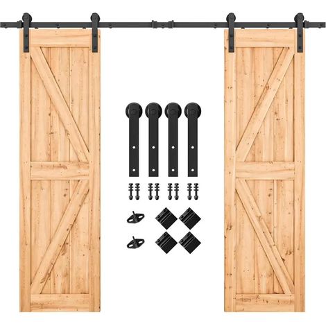 Kit de quincaillerie for Porte de Grange Double Robuste de 8,2 Pieds Fonctionnement Coulissant Fluide et Silencieux Installation Facile avec Guides étape par étape Prend en Charge (1/5)