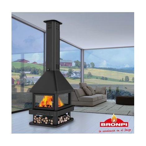 Azura Home Design – Poêle à bois CABIMAS 16 kW – 4 faces vitrées – Rendement 76% – Volume chauffé 400m3 – Pour bûches jusqu'à 60cm (1/5)
