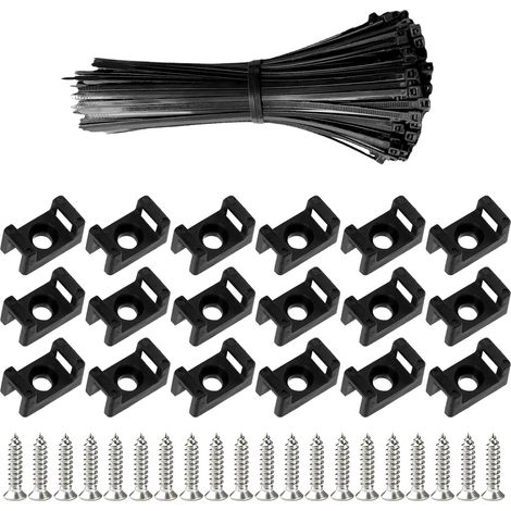 100 Pièces Attaches Cable avec Embase de Serre Cables et Vis, 200 mm Autobloquantes Fixations Électriques Collier de Serrage en Nylon pour Organiser Câbles, Réutilisables et Réglables