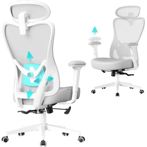 Silla de oficina ergonómica sillón de oficina reposacabezas y soporte lumbar ajustables soporta hasta 150 kg altura ajustable gris 120007986 (1/5)