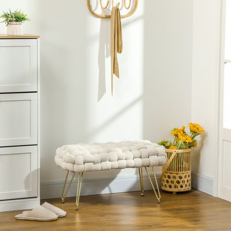 Ottoman moderne avec pieds métalliques - pour salon - siège rembourré - couloir - chambre - blanc crème - Pratique