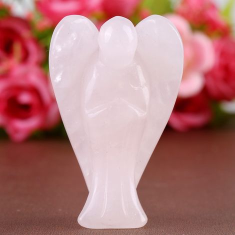 Ange Sculpté en Quartz Rose - Décoration en Pierre de Cristal de Guérison (1/5)