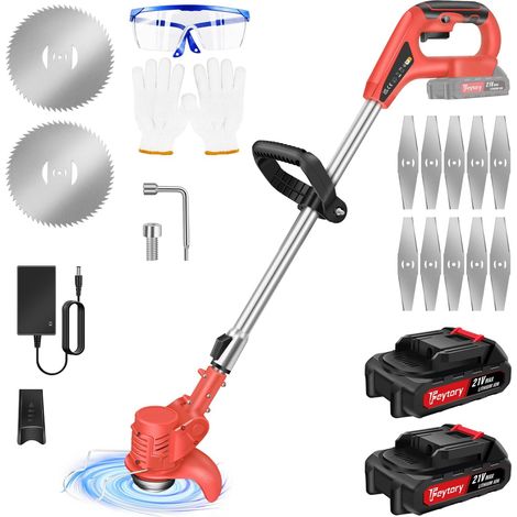 Débroussailleuse électrique pour jardin et pelouse, coupe-herbes robuste sans fil avec 2 batteries, rouge