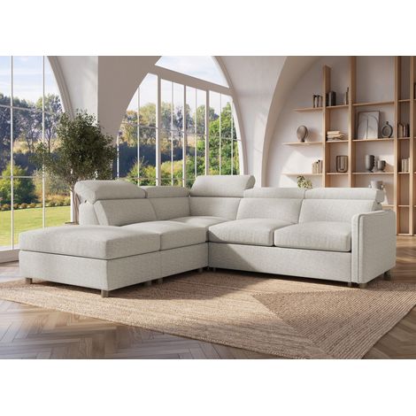 Deco In Paris – Canapé d'angle convertible 3 places en tissu beige – Dimensions 244x166 cm – Couchage 182x118 cm – Coffre de rangement intégré (1/5)