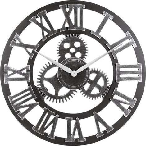 Horloge murale silencieuse - Grande horloge 3D vintage style campagne - Cadeau artistique vintage pour une pendaison de crémaillère - (40 cm - Chiffre romain - Argenté) - Horloge murale vintage (1/2)