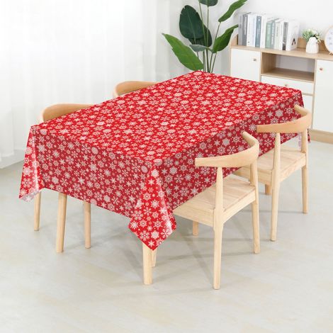 Nappe De Table - Plastique - Imperméable - Motif Flocon De Neige - 274 X 137 Cm - Pour Fêtes De Fin D'Année - Lot De 1 (1/5)